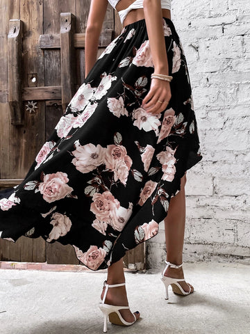 VCAY Floral Print High Low Skirt
