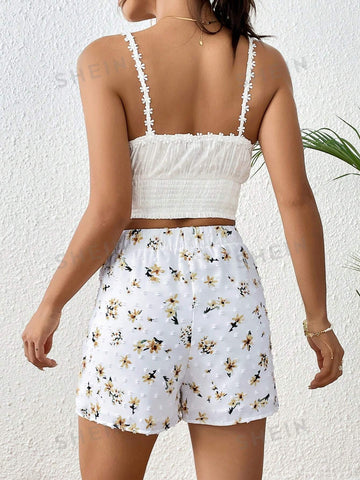 VCAY Floral Print Jacquard Split Hem Skort