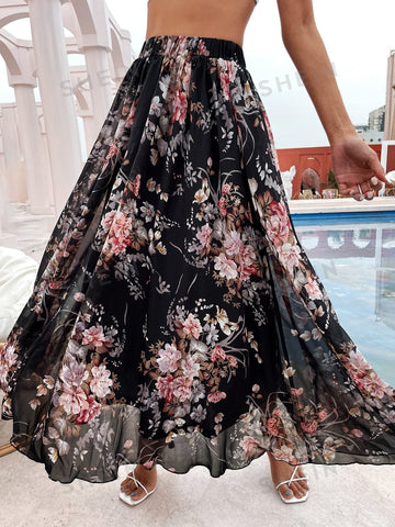 VCAY Floral Print Maxi Skirt