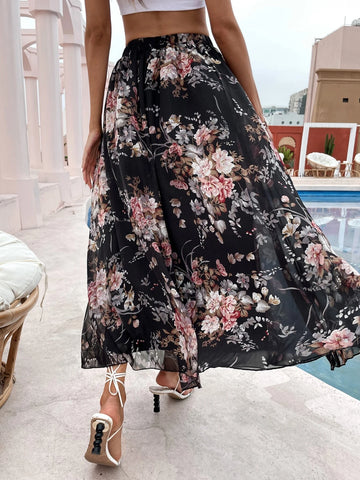 VCAY Floral Print Maxi Skirt