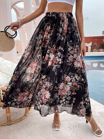 VCAY Floral Print Maxi Skirt