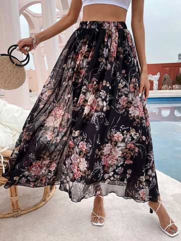 VCAY Floral Print Maxi Skirt