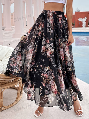 VCAY Floral Print Maxi Skirt