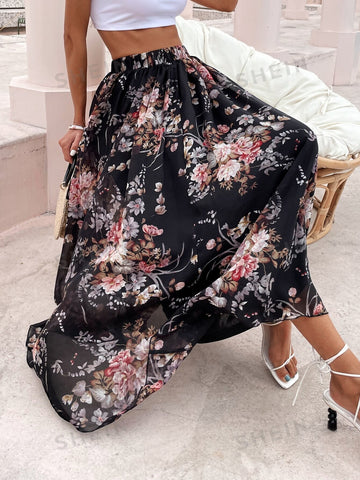 VCAY Floral Print Maxi Skirt
