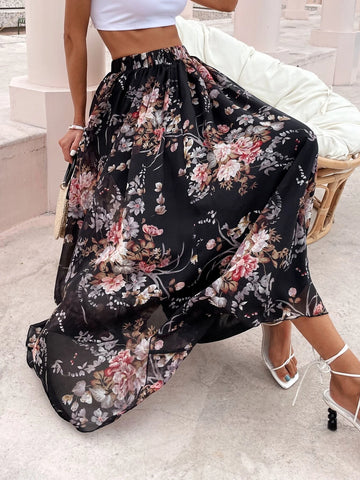 VCAY Floral Print Maxi Skirt