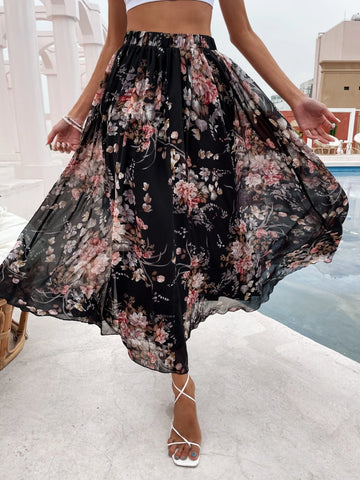 VCAY Floral Print Maxi Skirt