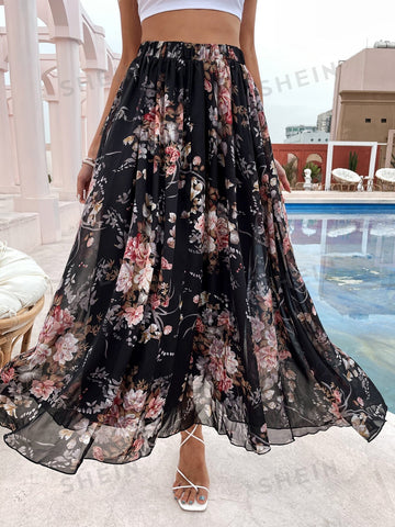 VCAY Floral Print Maxi Skirt