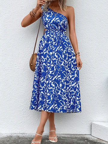 VCAY Floral Print One Shoulder Dress