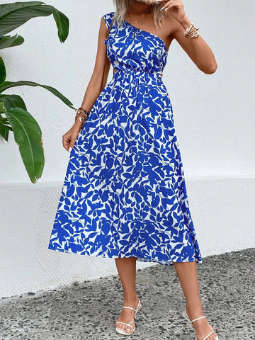 VCAY Floral Print One Shoulder Dress