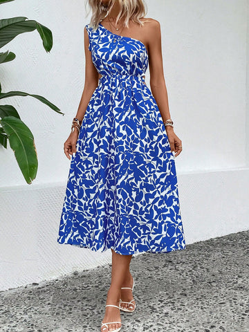 VCAY Floral Print One Shoulder Dress