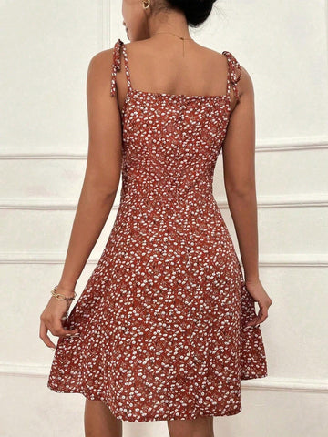 Floral Print Pleated Bust A-Line Cami Dress