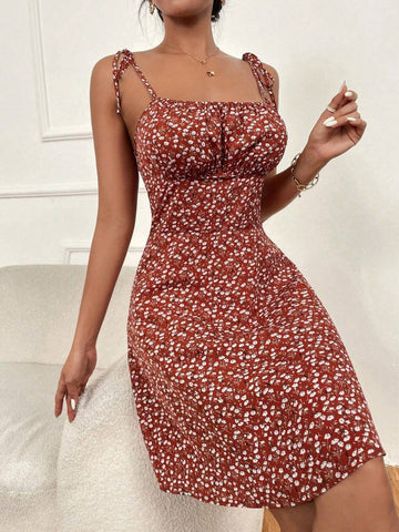 Floral Print Pleated Bust A-Line Cami Dress