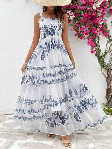 Floral Print Ruffle Hem Cami Dress