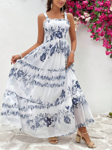 Floral Print Ruffle Hem Cami Dress