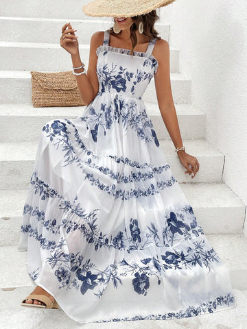Floral Print Ruffle Hem Cami Dress