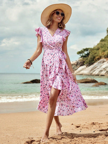 VCAY Floral Print Side Tie Wrap Dress