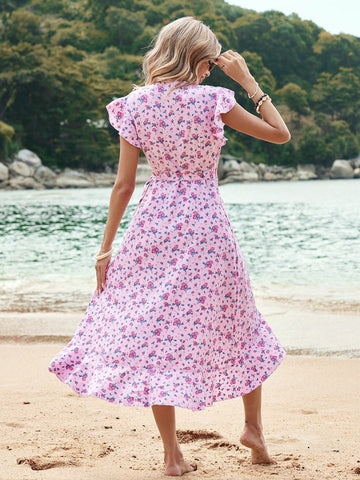 VCAY Floral Print Side Tie Wrap Dress