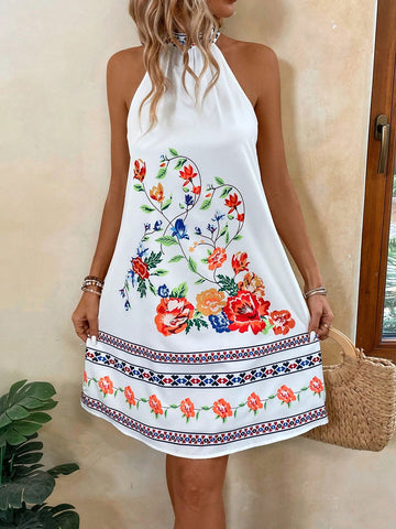 Floral Print Sleeveless Loose Fit Dress