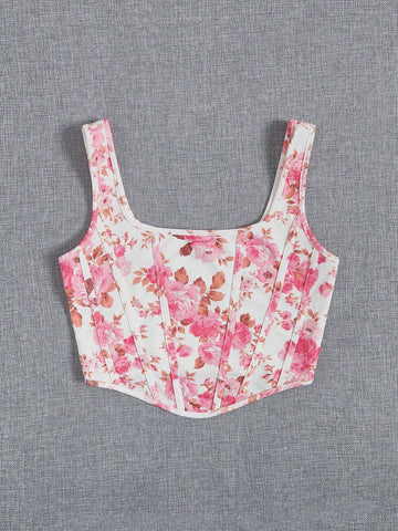 Floral Print Square Neck Tank Top