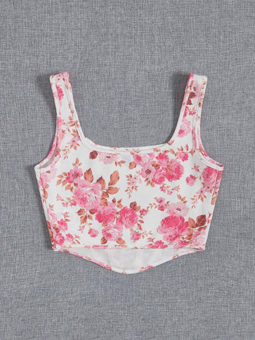 Floral Print Square Neck Tank Top