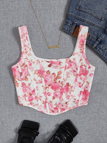 Floral Print Square Neck Tank Top