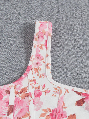 Floral Print Square Neck Tank Top