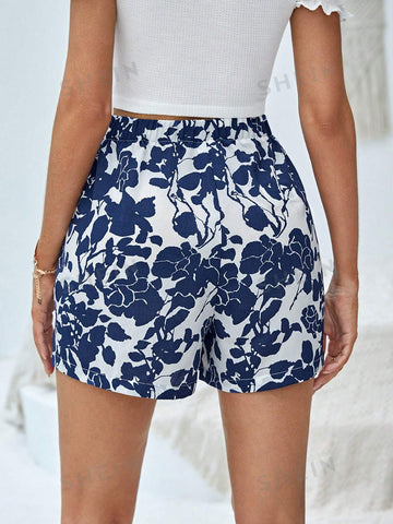 VCAY Floral Print Tie Front Shorts