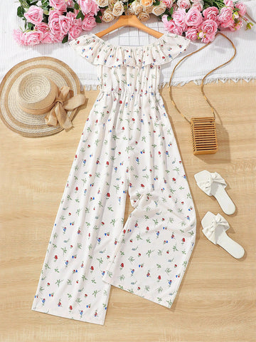 Floral Print Vacation Style Off Shoulder Jumpsuit For Women Country