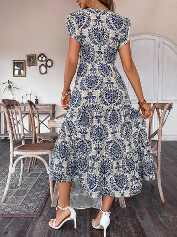 VCAY Floral Printed V-Neck Casual Dress