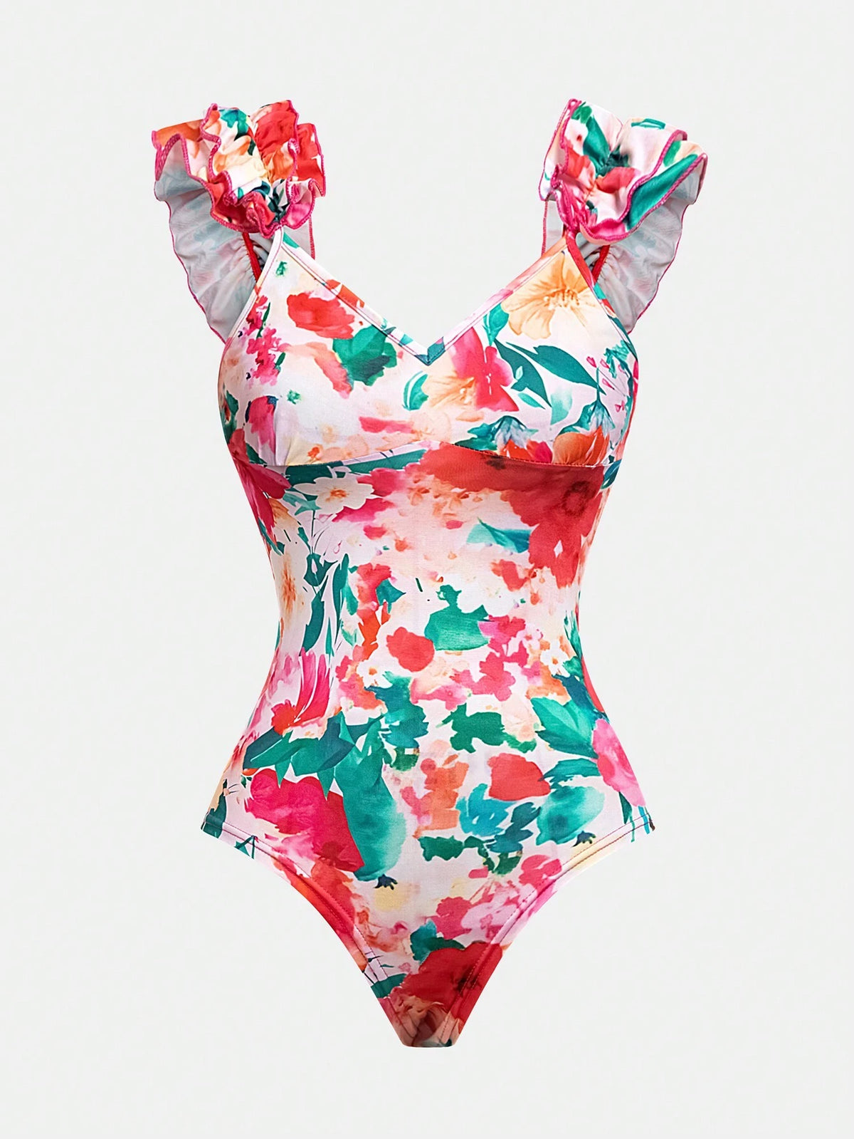 Floral Ruffle Bodysuit And Vacation Style Ruffled Skirt, 2pcs Set For Summer