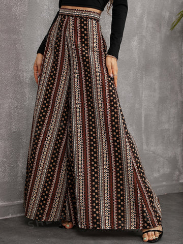 VCAY Floral Wide Leg Pants Without Belt