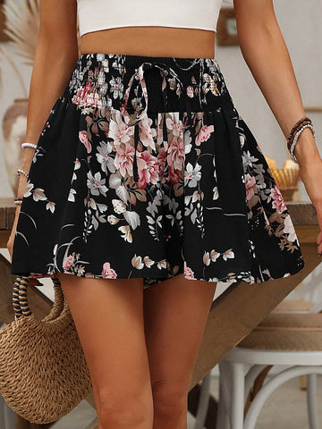 VCAY Flower Print High Waisted Wrap Front Shorts