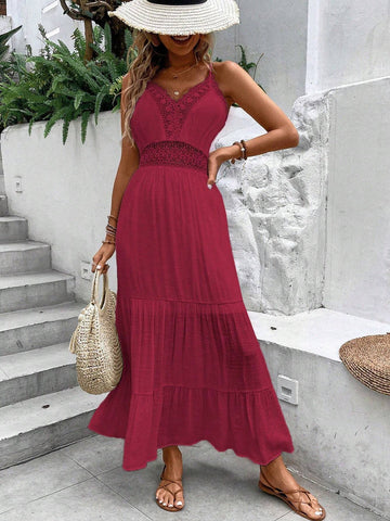 French Style Casual Romantic Lace Patchwork Holiday Women's Dress
