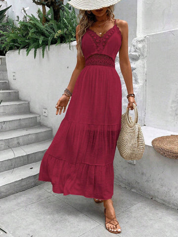 French Style Casual Romantic Lace Patchwork Holiday Women's Dress