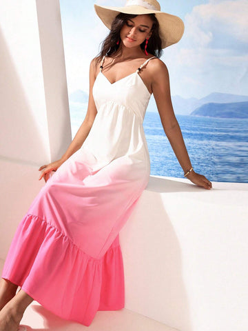 Gradient Ruffle Hem Cami Dress