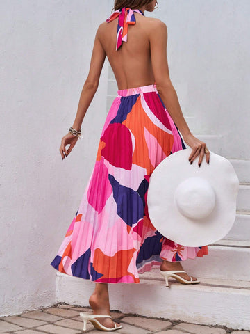 Halter Neck Backless Sundress (Random Prints)