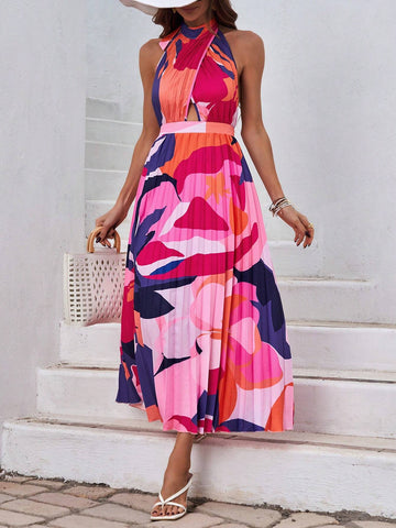 Halter Neck Backless Sundress (Random Prints)