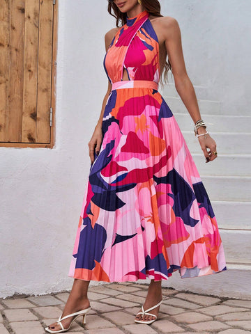 Halter Neck Backless Sundress (Random Prints)