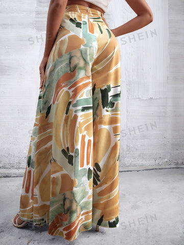 VCAY High Waist Brush Print Wide Leg Pants