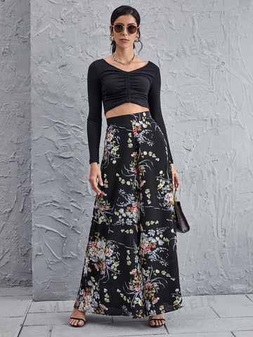 VCAY High Waist Floral Wide Leg Pants