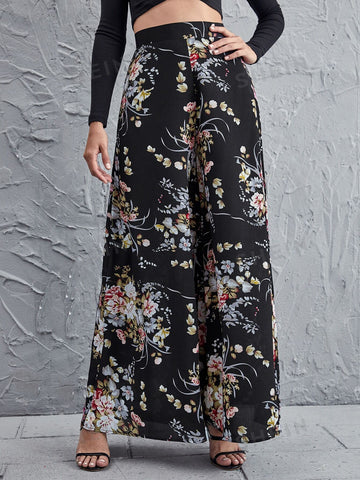 VCAY High Waist Floral Wide Leg Pants