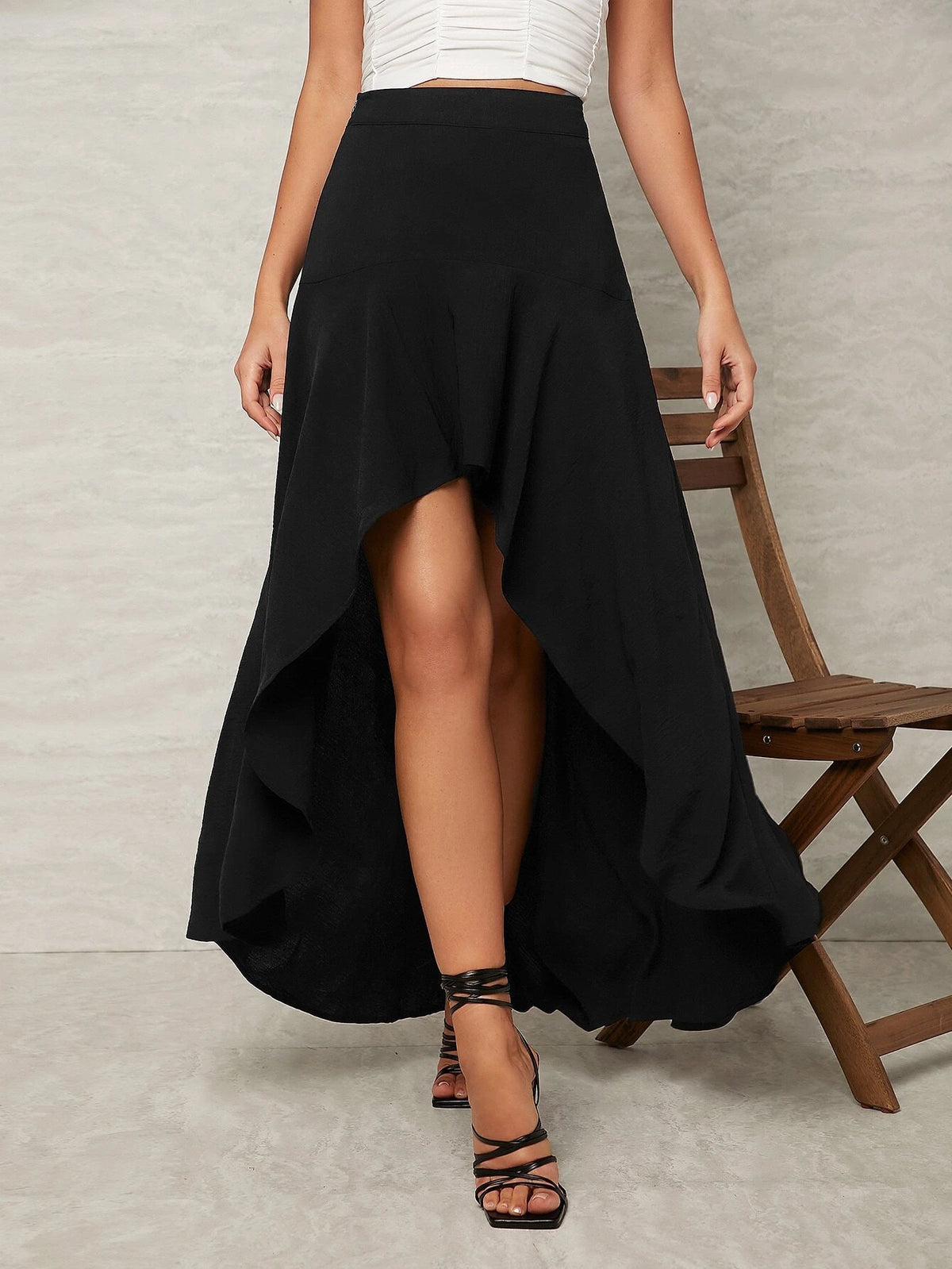 VCAY High Waist High Low Hem Skirt