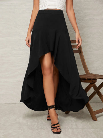 VCAY High Waist High Low Hem Skirt