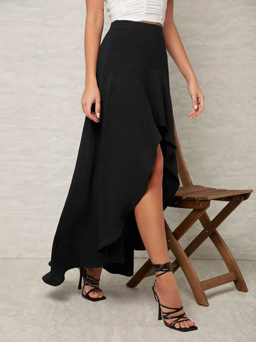 VCAY High Waist High Low Hem Skirt