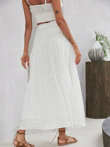 VCAY High Waist Lettuce Trim Ruffle Hem Skirt