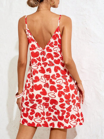 Holiday Chiffon Heart Pattern Sling Short Casual Dress For Women