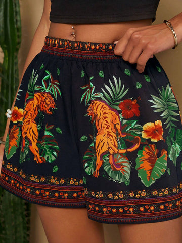 VCAY Holiday Full-Print High Waist Wide-Leg Women's Pants