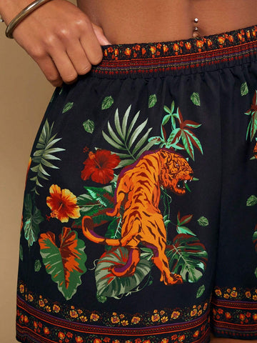 VCAY Holiday Full-Print High Waist Wide-Leg Women's Pants