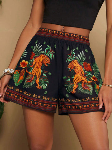 VCAY Holiday Full-Print High Waist Wide-Leg Women's Pants