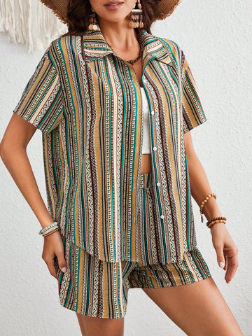Holiday Geometric Printed Women'S 2pcs Set